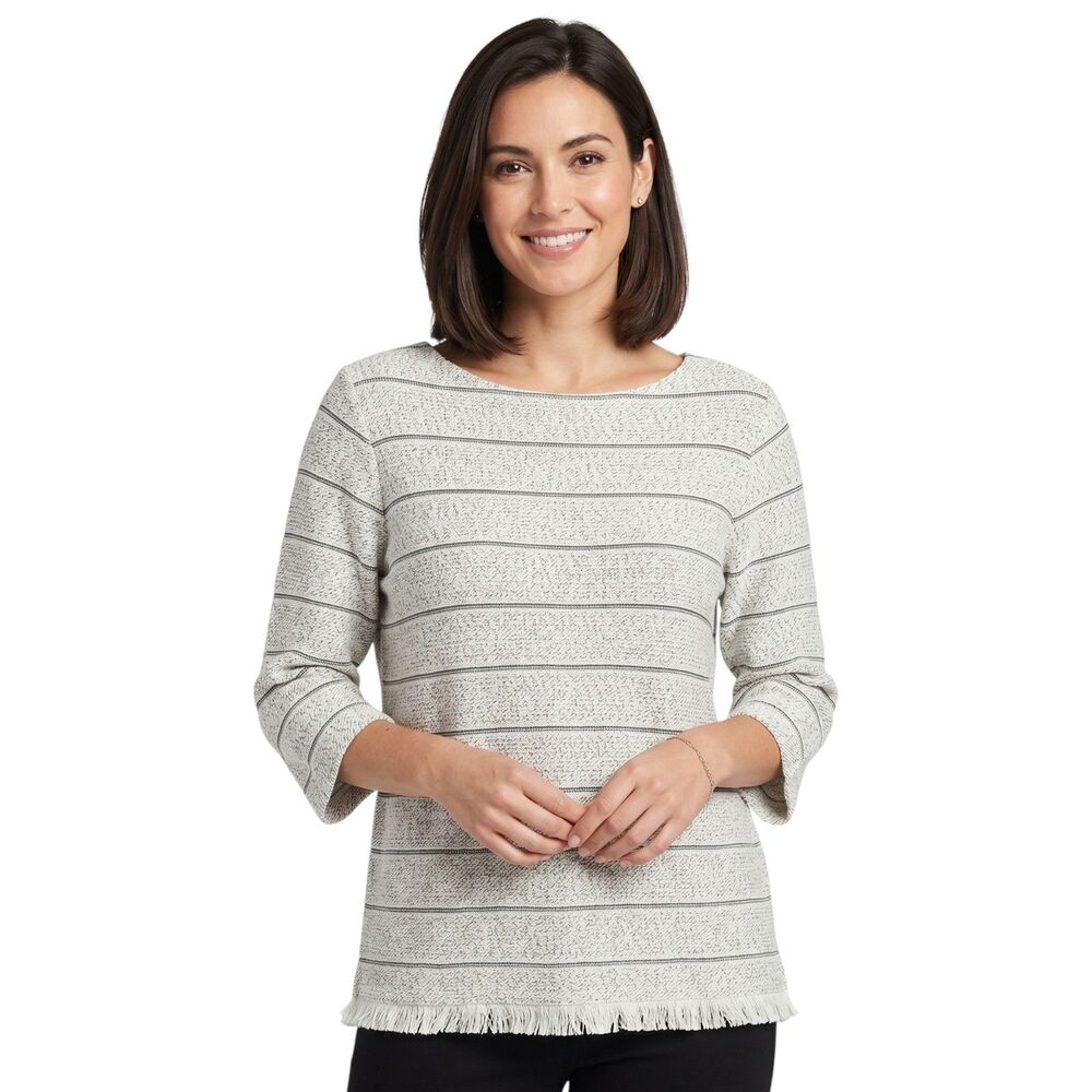 Talbots Striped Knit Tunic with Fringed Hem